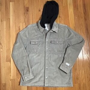Hollister Women's Corduroy Shacket Shirt Jacket with Hoodie Gray Medium‎